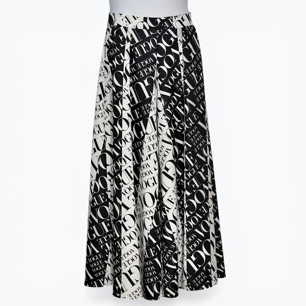Vogue Print Palazzo Pants Sz L Black White High Rise Pockets Wide Leg Statement